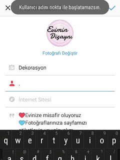 instagram kullanici adi nokta ile baslayamaz