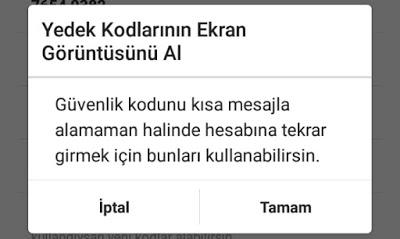 instagram iki faktörlü kimlik doğrulaması yedek kodlar